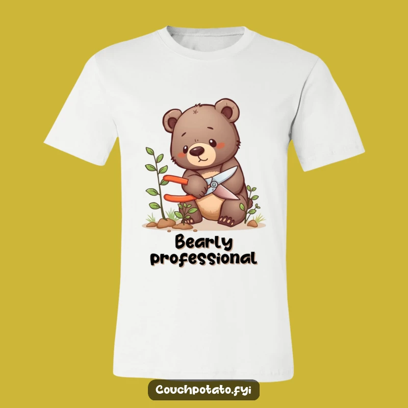 Funny Bear Cub Pruning T-Shirt: Tiny Gardener, Hilarious Horticulturist's Tee