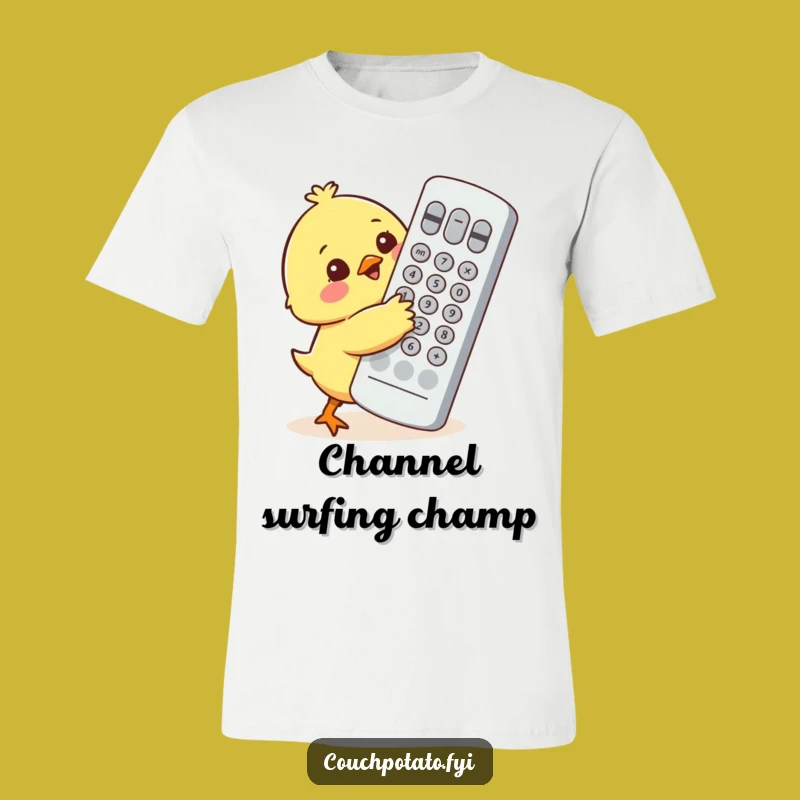 Funny Chick Attempting to Hug Giant Remote T-Shirt - Hilarious Gift Idea