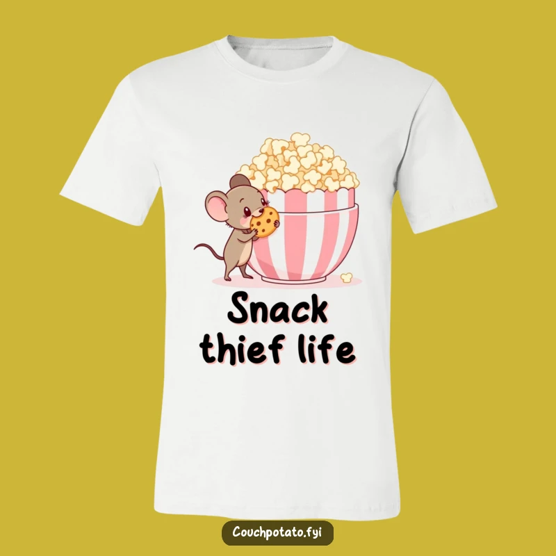 Funny Mouse Popcorn Thief T-Shirt - Mischievous Character Tee