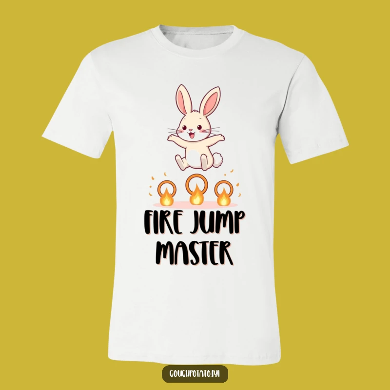 Funny Rabbit Fiery Hoop Tee: Hilarious Animal Humor, Perfect Funny Gift for Daredevils