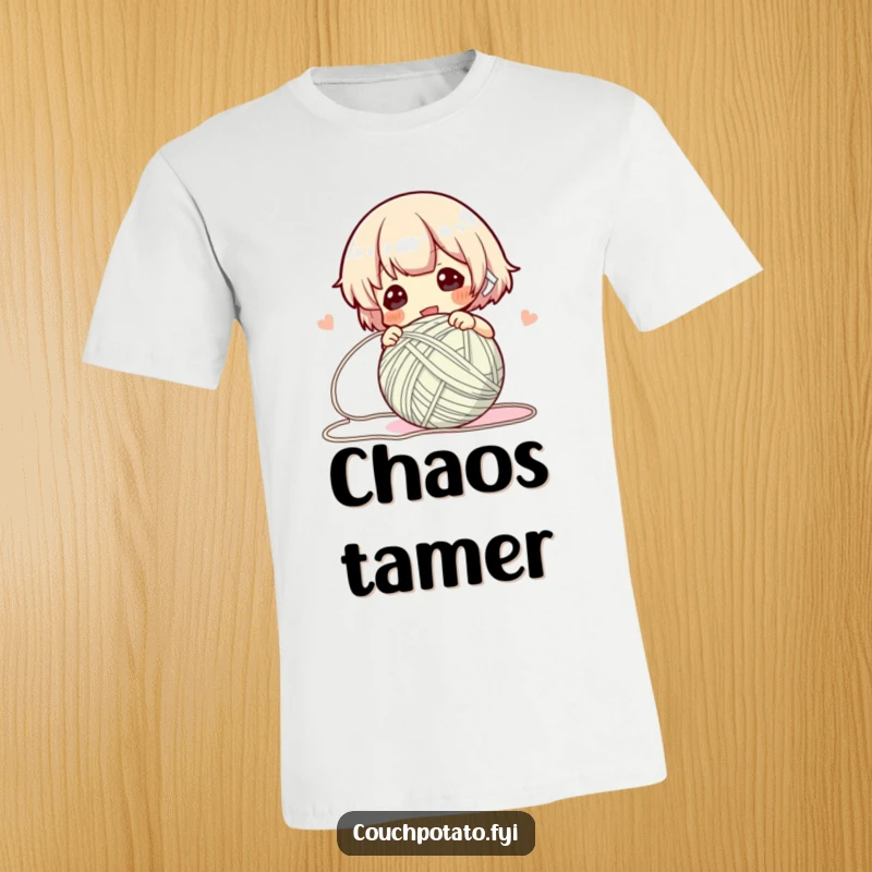 Funny T-Shirt showcasing a character rapidly winding yarn into a neat ball, emphasizing speed and crafting precision.