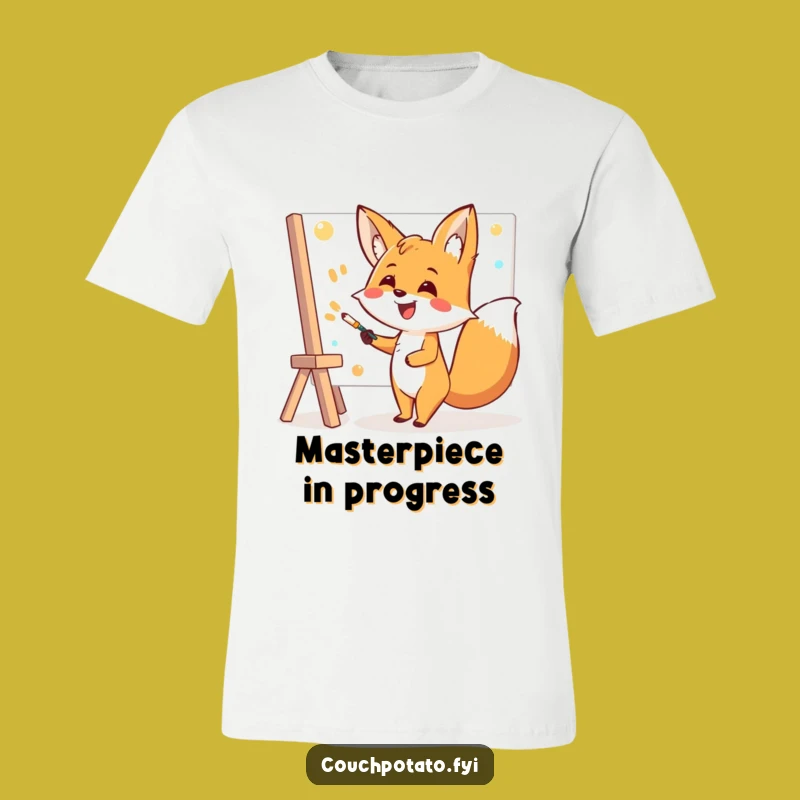Funny Fox Painting T-Shirt: Cheerful Artist Smiling, Hilarious Gift for Art Enthusiasts
