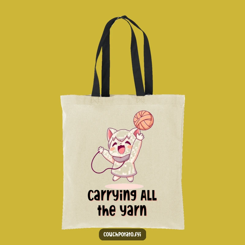 Funny Yarn Toss Tote Bag: Carry Your Crafts in Style with This Character Design Gift