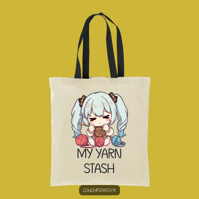 Funny Focused Knitter Tote Bag: Carry Your Craft Supplies with This Character Design Gift