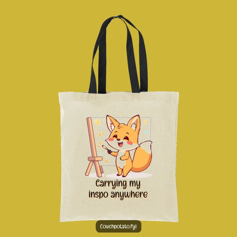 Funny Fox Tote Bag: Cheerful Painter Happily Creating Art, Stylish & Hilarious Gift