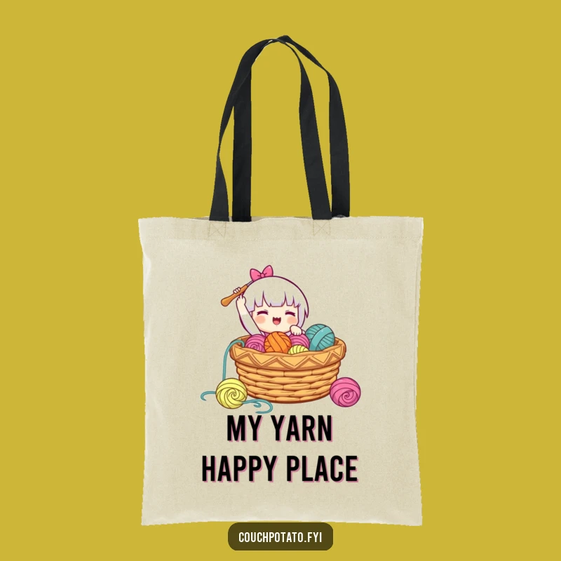 Funny Happy Crocheter Tote Bag: Carry Your Supplies with This Joyful Yarn Design Gift