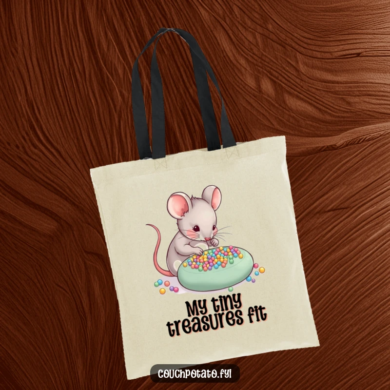 Funny Mouse Tote Bag: A skilled mouse meticulously arranges tiny beads onto a craft project, ideal for small supplies.